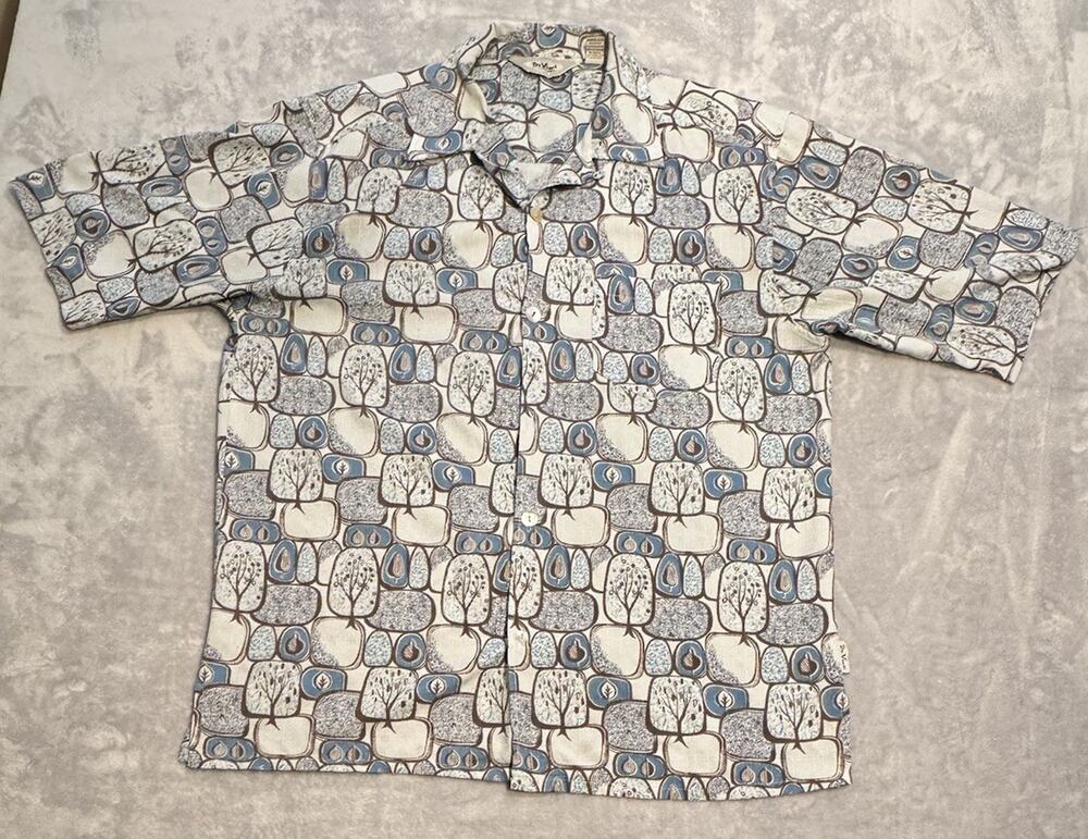 XL Da Vinci California Shirt XL Button Up All Over Blue Print Vintage VTG Y2K